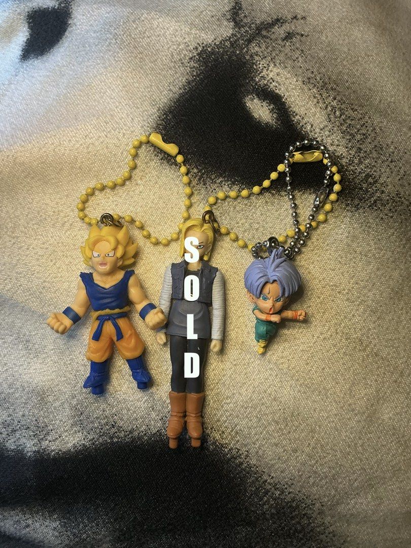 Dragon Ball Z Goku, Android 18, Trunks Keychain Charms (Category: Character Goods) located in Marikina City. Submitted by raikee (Listing ID 1455379167, Image 1). Description: Dragon Ball Z keychain set! Includes Goku, Android 18, and Trunks. Perfect for DBZ fans. Comes with yellow beaded and silver metal chains. Only trunks have markings MOP: Gcash,Maya or GoTyme MOD: JnT or Lalamove (SF/DF shouldered by.