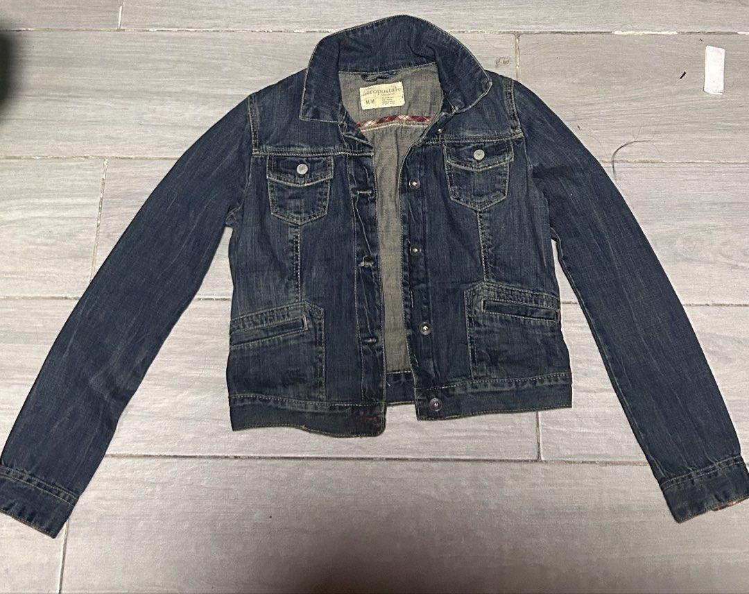 Early 2000s Aeropostale Y2k Denim Jacket (Category: Coats, Jackets and Outerwear) located in Manila. Submitted by tryingtoarchivemaybe (Listing ID 1466115952, Image 1). Description: Free shipping Rush Measurements 17 x 20 inches WxL 17 inch bust 20 inch length RFS: Womens sized, too short on me .