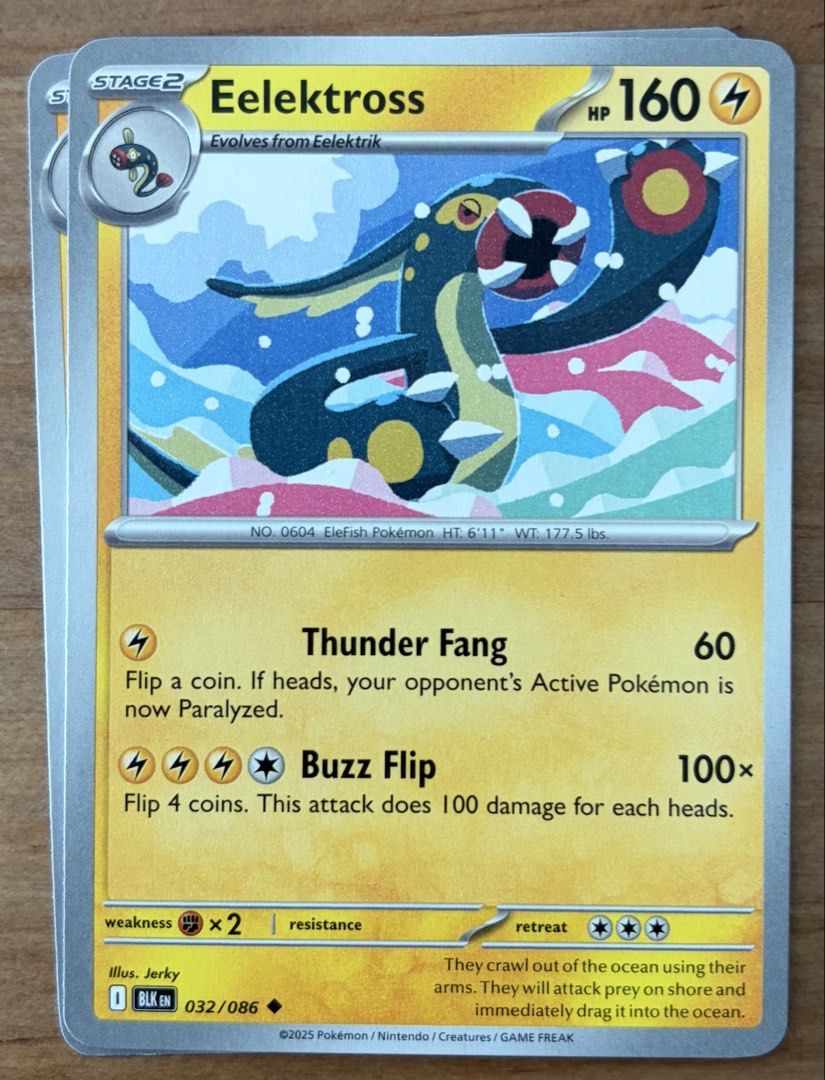Eelektross | Pokemon Cards ~ Black Bolt (Category: Raw Singles) located in Makati City. Submitted by cardlab (Listing ID 1466155288, Image 1). Description: Items are 💯 authentic/original/legit. About The Card: •Language: EN • Number: 032/086 • Uncommon • Normal FOR: • Cards ₱99 and below with Card Sleeves • Cards ₱100 and up with Card Sleeves and Used Toploader • ₱10 for Bnew Tops Packaging (If Shipping): ✔️ Plastic cover ✔️ Cardboard ✔️ Bubble 