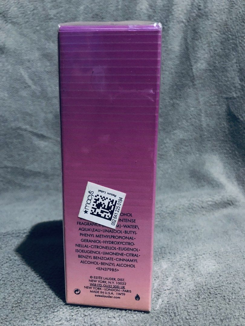 Estee Lauder Pleasures Intense Eau de Parfum Spray 50ml (Category: Fragrance & Deodorants) located in Calamba. Submitted by iamjoyie22 (Listing ID 1466143392, Image 2). Description: - Brand: EstÃ©e Lauder - Product: Pleasures Intense Eau de Parfum - Size: 1.7 fl. oz. / 50 ml - Condition: Brand new, still wrapped in clear plastic (Factory Sealed) - Packaging: Pink striped box with original Macy's return label on the back and barcode on the bottom 