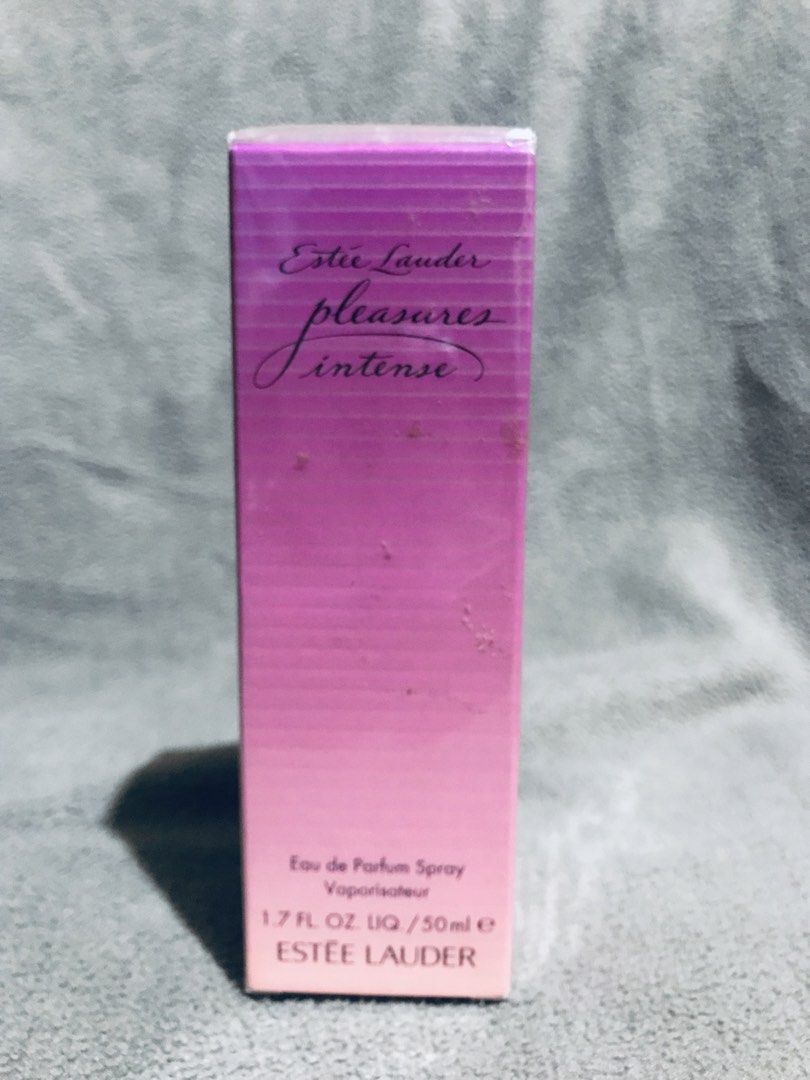 Estee Lauder Pleasures Intense Eau de Parfum Spray 50ml (Category: Fragrance & Deodorants) located in Calamba. Submitted by iamjoyie22 (Listing ID 1466143392, Image 1). Description: - Brand: EstÃ©e Lauder - Product: Pleasures Intense Eau de Parfum - Size: 1.7 fl. oz. / 50 ml - Condition: Brand new, still wrapped in clear plastic (Factory Sealed) - Packaging: Pink striped box with original Macy's return label on the back and barcode on the bottom 