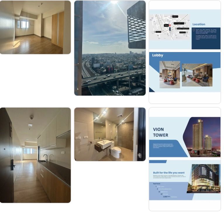 For Rent! Vion Tower (Category: Apartments & Condos) located in Caloocan City. Submitted by aysalpha01 (Listing ID 1466093167, Image 1). Description: Vion Tower by Megaworld Location: EDSA corner, Chino Roces Ave, Makati City, Metro Manila, Philippines ‣ Direct to Owner ‣ 21st floor, STUDIO ‣ Area: 27 sqm/290sqft ‣ Brand new, Newly turned-over unit ‣ For rent BARE: P20,000.00 (inc. air conditioner) ‣ For rent SEMI-FURNISHED: P25,000.00 (up to 3 t