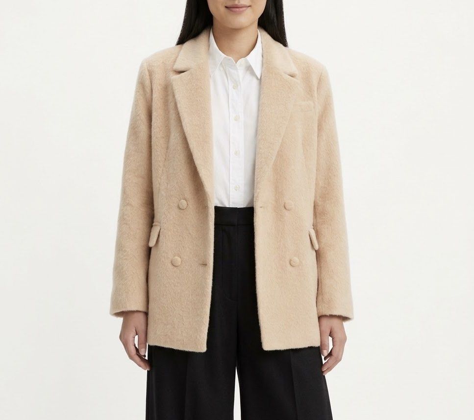 FOREVER 21 Beige Faux Wool Double-Breasted Coat (Category: Coats, Jackets and Outerwear) located in Caloocan City. Submitted by declutteringph. (Listing ID 1466088543, Image 1). Description: Size XL on the tag! Measurements: Dimension (inches) Shoulder Width: 19” Bust Width: 21” Body Length: 33” Sleeves length:25” .
