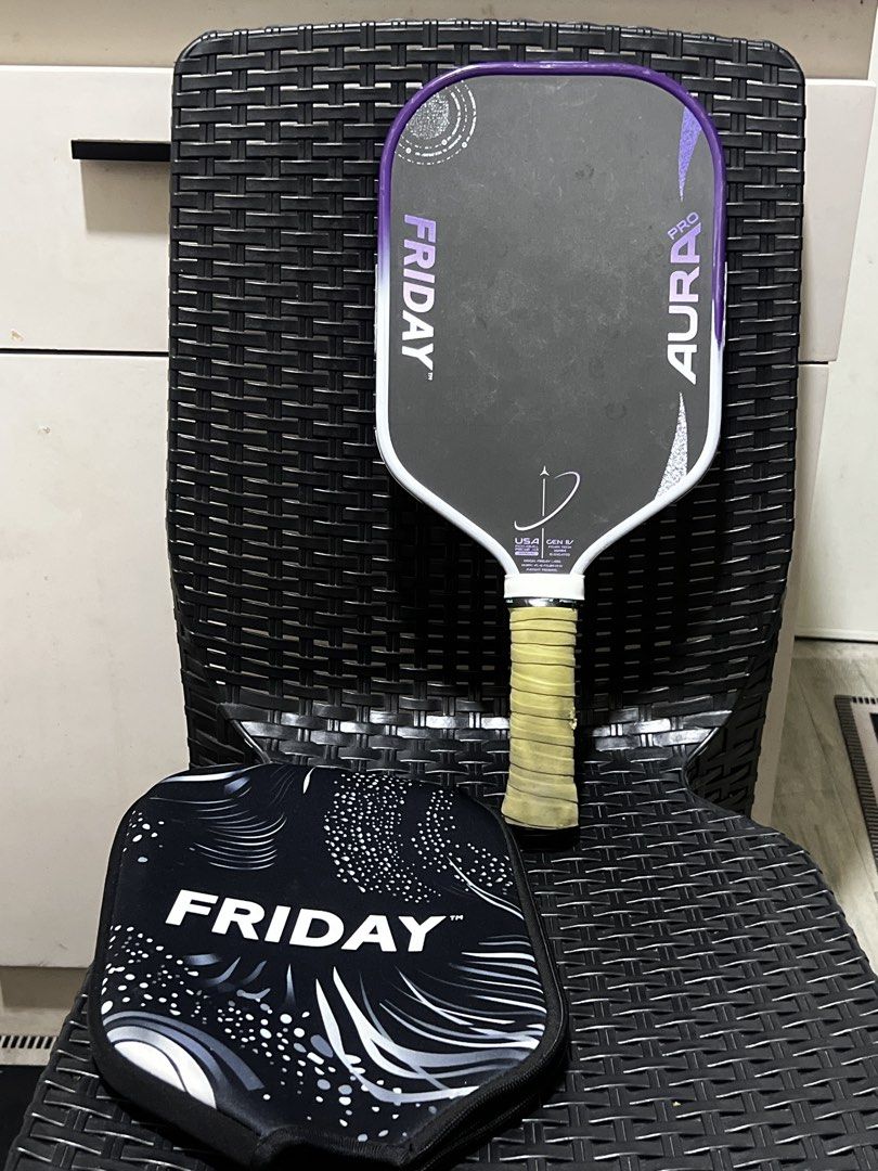 FRIDAY AURA PRO Pickleball Paddle (Category: Racket and Ball Sports) located in Caloocan City. Submitted by manuel0717 (Listing ID 1466142165, Image 1). Description: Selling my Friday Aura Pro with cover SRP 11,500 Bought from Tobys. ✅ Still in great condition! Bought end of April. ✅ Edge guard tape installed since day 1 but some scratches due to usage ✅ Original grip still installed, overgrip since day 1 RFS: Extra paddle, mag 2 months na hindi 