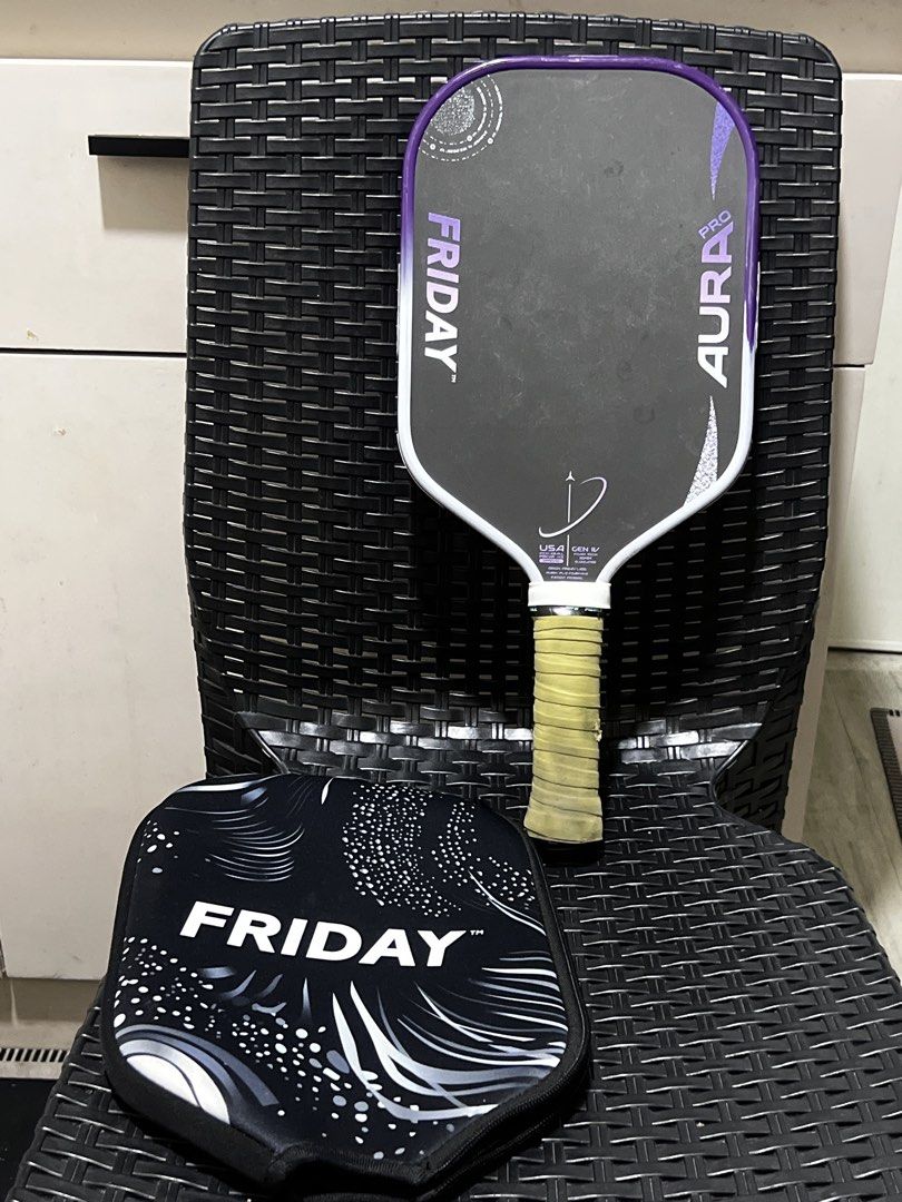 FRIDAY AURA PRO Pickleball Paddle (Category: Racket and Ball Sports) located in Caloocan City. Submitted by manuel0717 (Listing ID 1466142165, Image 2). Description: Selling my Friday Aura Pro with cover SRP 11,500 Bought from Tobys. ✅ Still in great condition! Bought end of April. ✅ Edge guard tape installed since day 1 but some scratches due to usage ✅ Original grip still installed, overgrip since day 1 RFS: Extra paddle, mag 2 months na hindi 