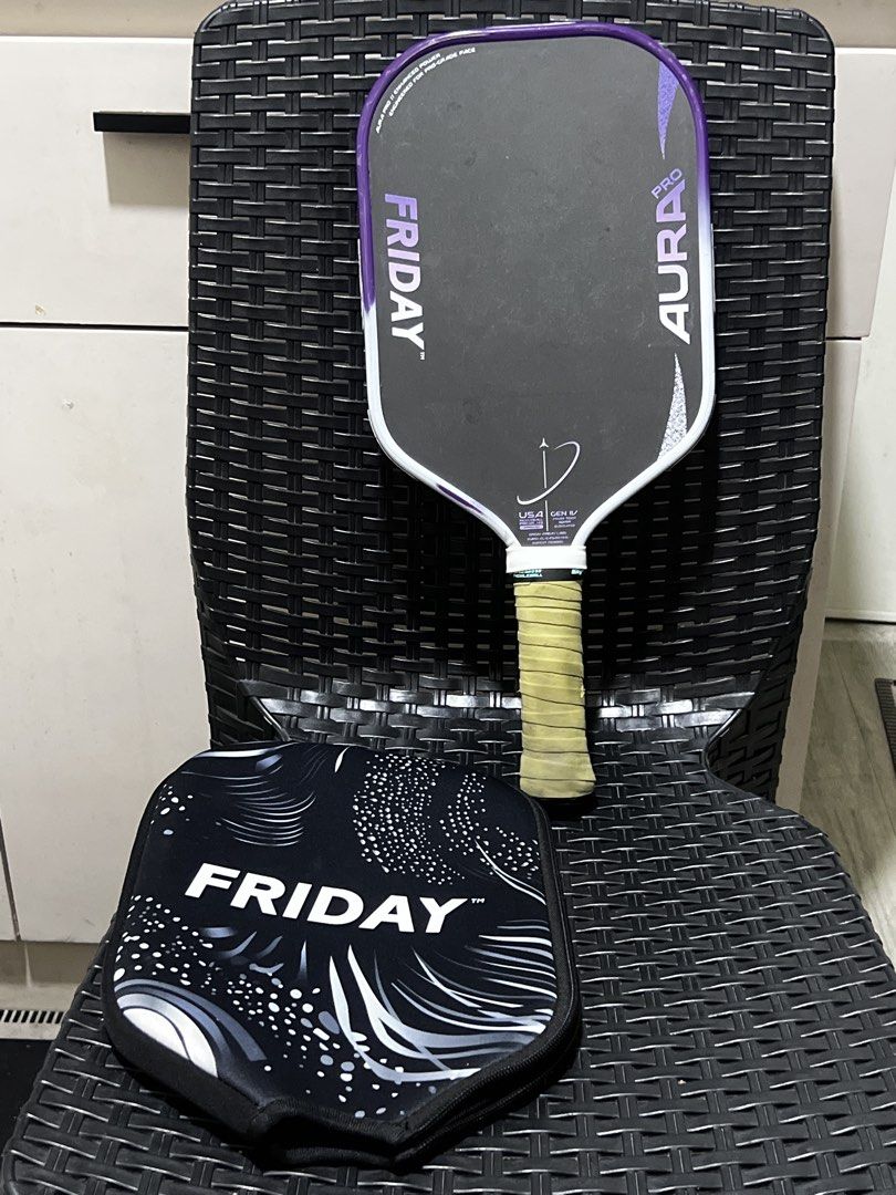 FRIDAY AURA PRO Pickleball Paddle (Category: Racket and Ball Sports) located in Caloocan City. Submitted by manuel0717 (Listing ID 1466142165, Image 3). Description: Selling my Friday Aura Pro with cover SRP 11,500 Bought from Tobys. ✅ Still in great condition! Bought end of April. ✅ Edge guard tape installed since day 1 but some scratches due to usage ✅ Original grip still installed, overgrip since day 1 RFS: Extra paddle, mag 2 months na hindi 