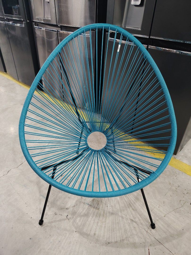 Garden Design String Chair Black Metal Legs (Category: Chairs) located in Manila. Submitted by riley1205 (Listing ID 1466041300, Image 1). Description: Brand : Belavi Garden Design String Chair Black Metal Legs Teal blue cord weave chair on sturdy black metal legs. Classic round web design with open center ring. Comfortable sloping back. Great for living rooms, patios, or balconies. Bright pop of color for any space. Solid construction, stands st