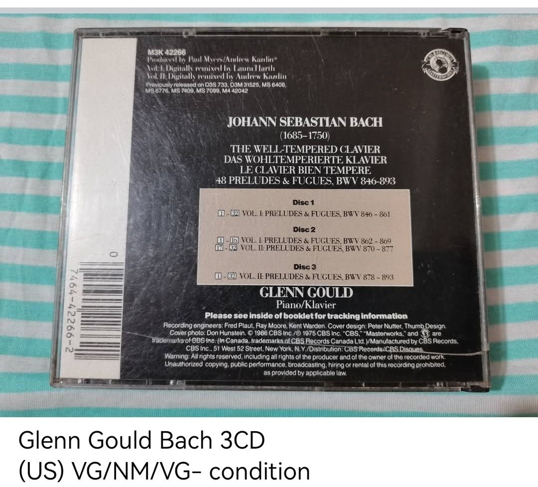 Glenn Gould Bach 3CD (unsealed) (Category: CDs & DVDs) located in Dangcagan. Submitted by cd_haven5 (Listing ID 1466013552, Image 2). Description: #FORSALE #FORSALE #FORSALE #Authentic #Legit #Original We only sell original items. All items posted are on hand. Please message me for availability of the item/s because the items are also posted on my other online stores. All items are imported unless stated PH. We also accept Pre-orders. Payment Met