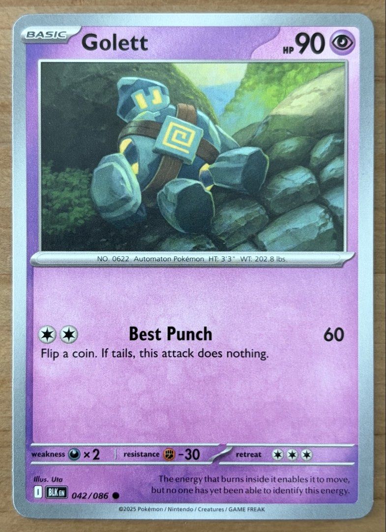 Golett | Pokemon Cards ~ Black Bolt (Category: Raw Singles) located in Makati City. Submitted by cardlab (Listing ID 1466002294, Image 1). Description: Items are 💯 authentic/original/legit. About The Card: •Language: EN • Number: 042/086 • Common • Normal FOR: • Cards ₱99 and below with Card Sleeves • Cards ₱100 and up with Card Sleeves and Used Toploader • ₱10 for Bnew Tops Packaging (If Shipping): ✔️ Plastic cover ✔️ Cardboard ✔️ Bubble wrap N