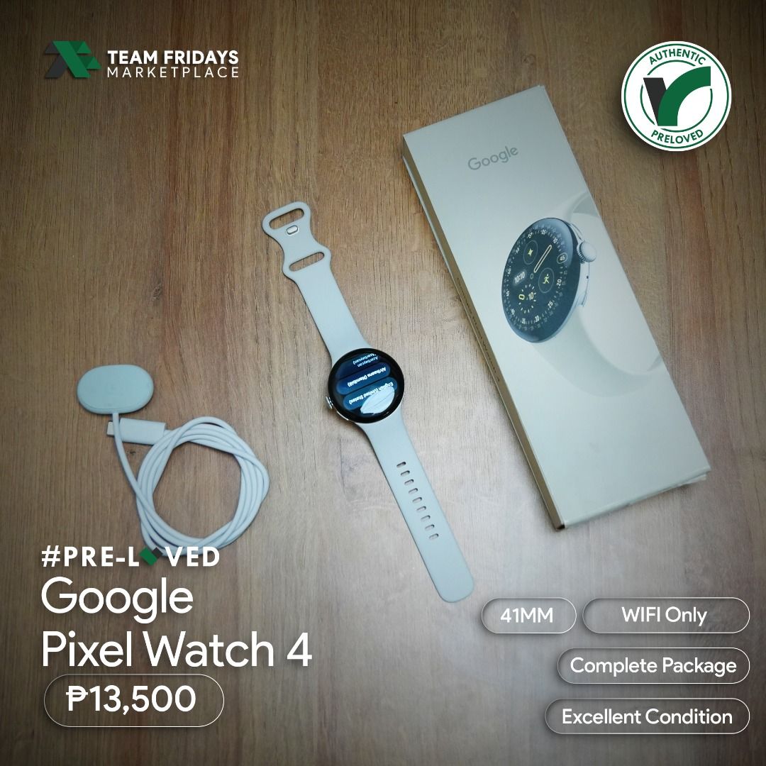 Google Pixel Watch 4 (41MM) (Category: Wearables & Smart Watches) located in Quezon City. Submitted by teamfridaysmarketplace (Listing ID 1465180605, Image 3). Description: Google Pixel Watch 4 (41MM) Wifi Only SALE Price: Php13500 The unit is in good condition (1 hairline visible scratch) Warranty: 1 Week Money Back Guaranteed Package: complete standard package Description - Wifi Only - Guaranteed No defects and NOT Refurbish!!! Globe: 091749949