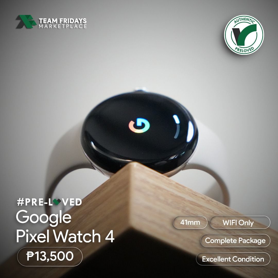 Google Pixel Watch 4 (41MM) (Category: Wearables & Smart Watches) located in Quezon City. Submitted by teamfridaysmarketplace (Listing ID 1465180605, Image 2). Description: Google Pixel Watch 4 (41MM) Wifi Only SALE Price: Php13500 The unit is in good condition (1 hairline visible scratch) Warranty: 1 Week Money Back Guaranteed Package: complete standard package Description - Wifi Only - Guaranteed No defects and NOT Refurbish!!! Globe: 091749949
