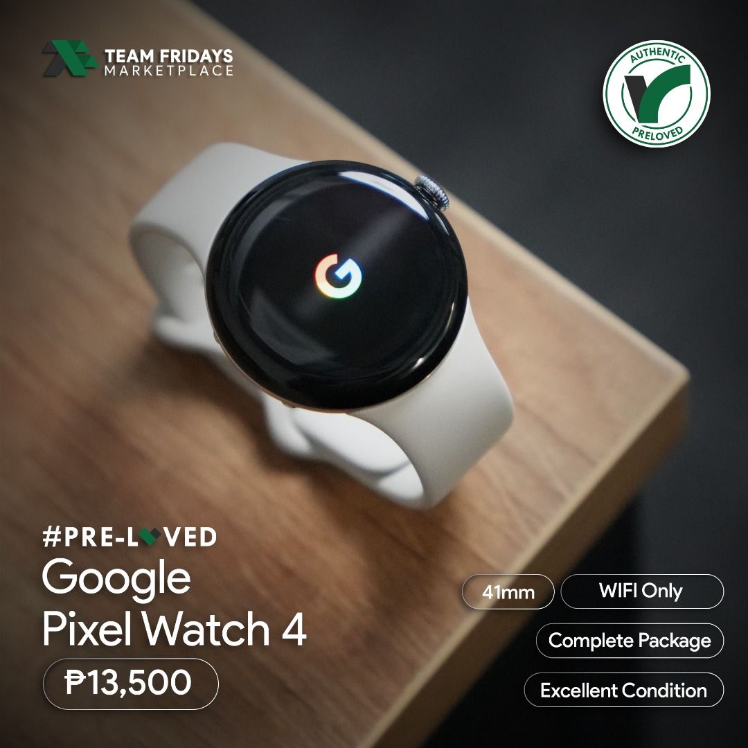 Google Pixel Watch 4 (41MM) (Category: Wearables & Smart Watches) located in Quezon City. Submitted by teamfridaysmarketplace (Listing ID 1465180605, Image 1). Description: Google Pixel Watch 4 (41MM) Wifi Only SALE Price: Php13500 The unit is in good condition (1 hairline visible scratch) Warranty: 1 Week Money Back Guaranteed Package: complete standard package Description - Wifi Only - Guaranteed No defects and NOT Refurbish!!! Globe: 091749949