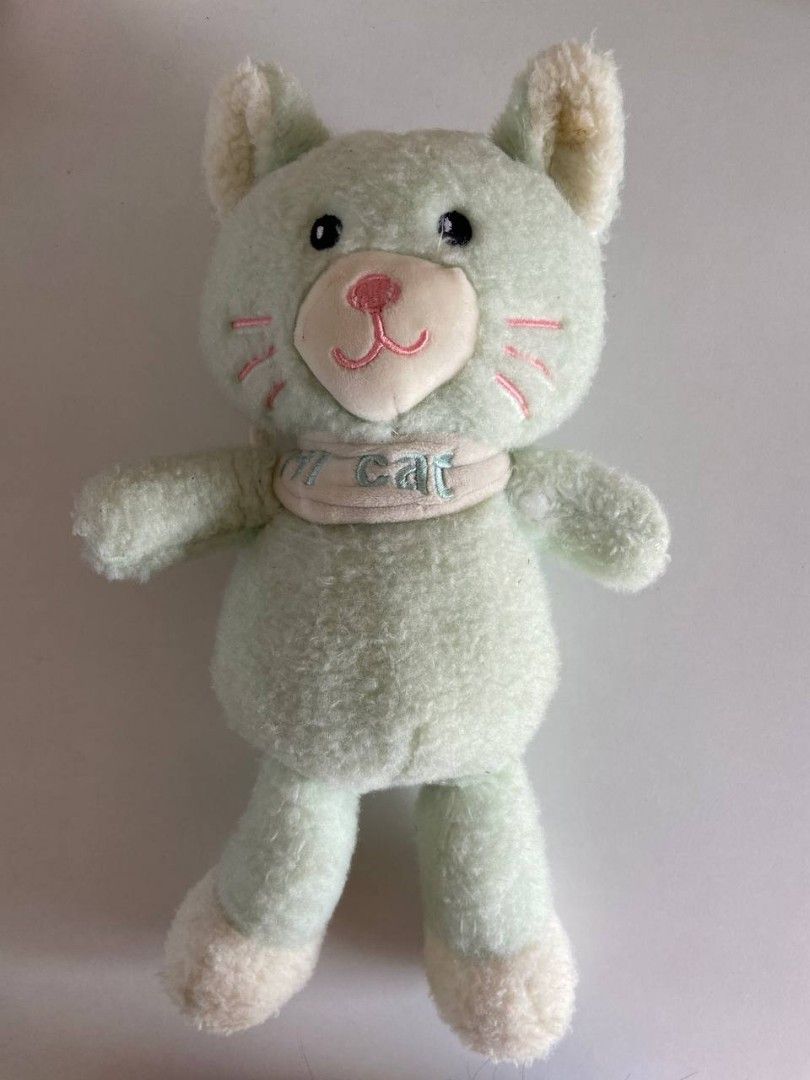 Green Cat Plush Toy Stuffed Animal (Category: Plushies & Soft Toys) located in Makati City. Submitted by mezz0piano (Listing ID 1466044145, Image 1). Description: • Needs wash Mop: Gcash | Mod: J&T/Lalamove 📌 Makati.