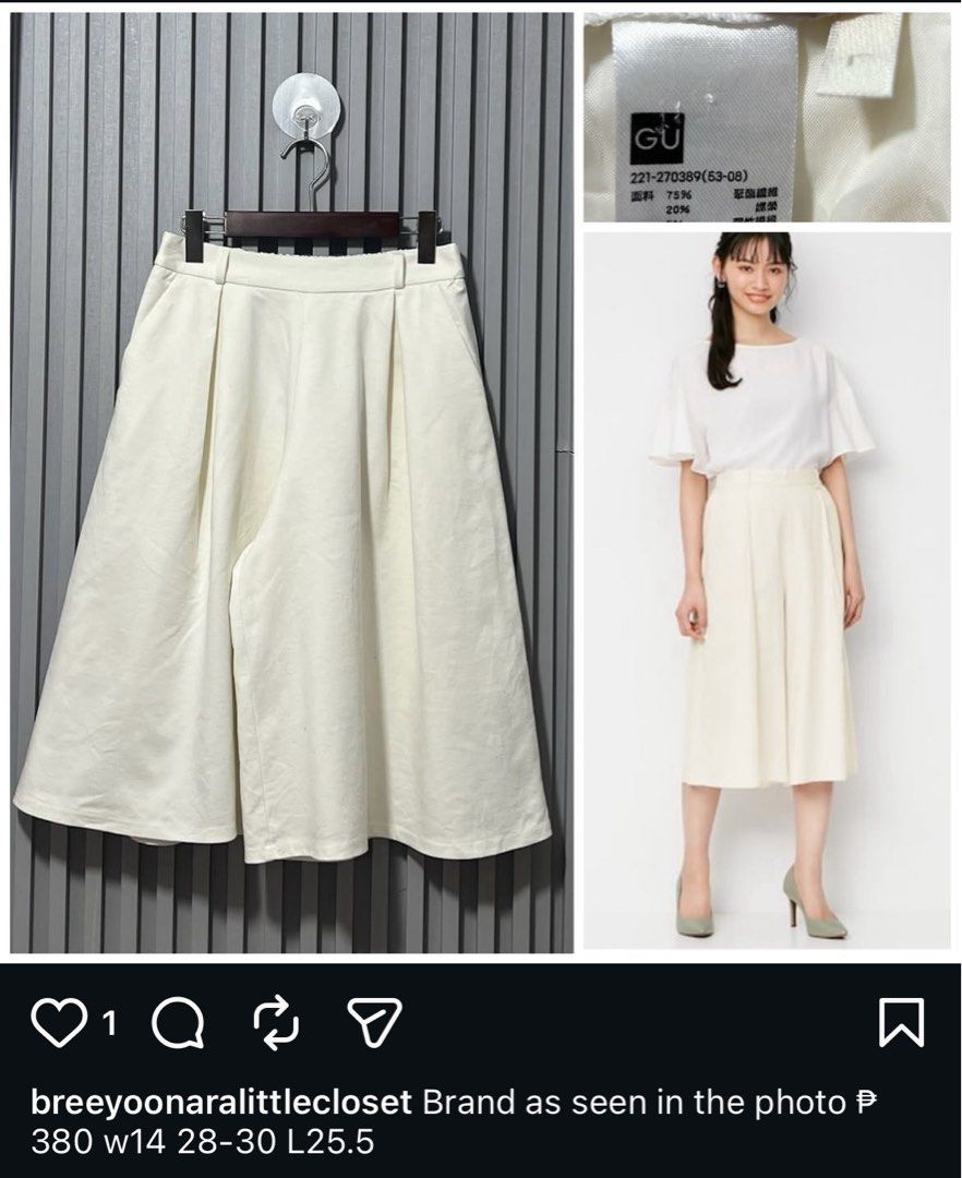 Gu Culottes Large (Category: Other Bottoms) located in Iligan City. Submitted by sherriejar15721 (Listing ID 1465999386, Image 1). Description: Large on tag W28-30 L 25.5.