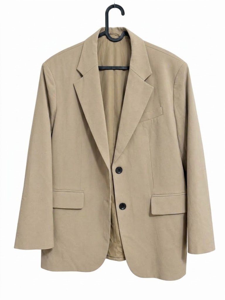 GU Women Oversized Tailored Jacket (Category: Coats, Jackets and Outerwear) located in Manila. Submitted by only_alyssacloset (Listing ID 1466065739, Image 1). Description: GU women oversized tailored jacket Color - Beige Size - Medium but can fit into extra large ( Shoulder width : 18 inches, Length : 30 inches) With tag and extra button .