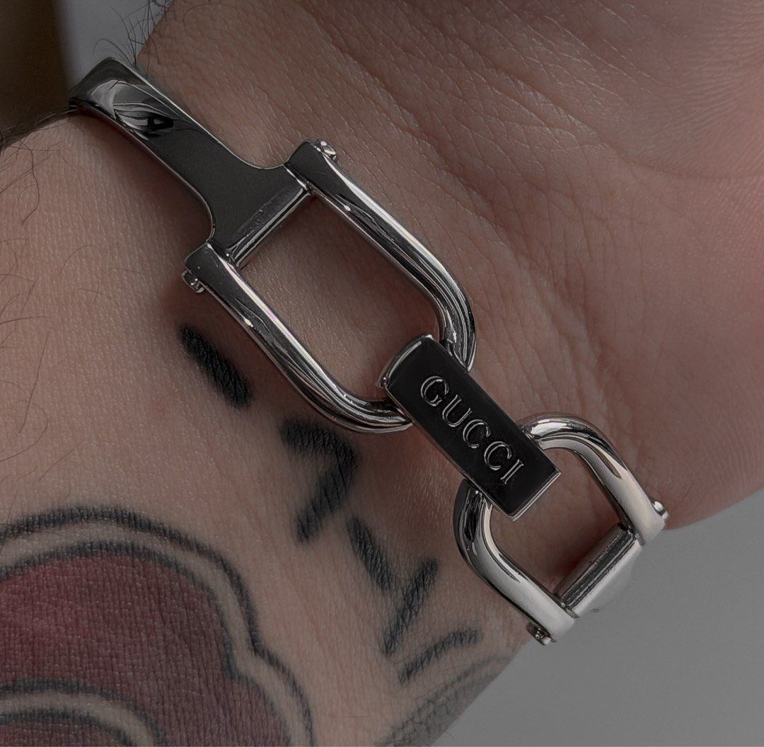 Gucci Bangle Watch Silver with Black Dial (Category: Luxury Watches) located in Quezon City. Submitted by succubusjpn (Listing ID 1466006497, Image 2). Description: Gucci 1500L Horsebit Bangle in Black Dial With Box Original and Vintage made from 1990-2005 Excellent condition Working and with service warranty active.