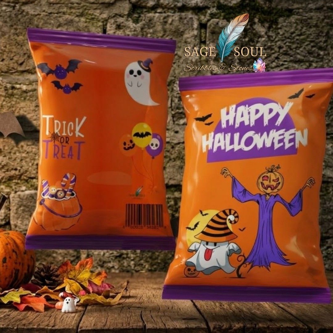 Halloween Party Chip Bags (Category: Occasions & Party Supplies) located in Manila. Submitted by sagesoulscribblesstones (Listing ID 1465957208, Image 2). Description: 👻 Spooktacular treats are coming your way! 🎃 Get ready for Halloween with our custom-designed chip bags, perfect for trick-or-treat goodies, spooky parties, and school events! 🦇🍬 📏 Sizes & Pricing: * Small: ₱7 each ₱60 per 10 pcs * Big: ₱14 each ₱120 per 10 pcs 🎉 Fun for part