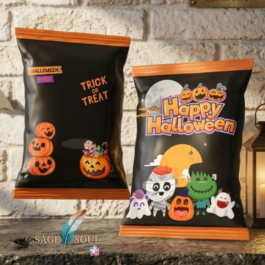 Halloween Party Chip Bags (Category: Occasions & Party Supplies) located in Manila. Submitted by sagesoulscribblesstones (Listing ID 1465957208, Image 1). Description: 👻 Spooktacular treats are coming your way! 🎃 Get ready for Halloween with our custom-designed chip bags, perfect for trick-or-treat goodies, spooky parties, and school events! 🦇🍬 📏 Sizes & Pricing: * Small: ₱7 each ₱60 per 10 pcs * Big: ₱14 each ₱120 per 10 pcs 🎉 Fun for part