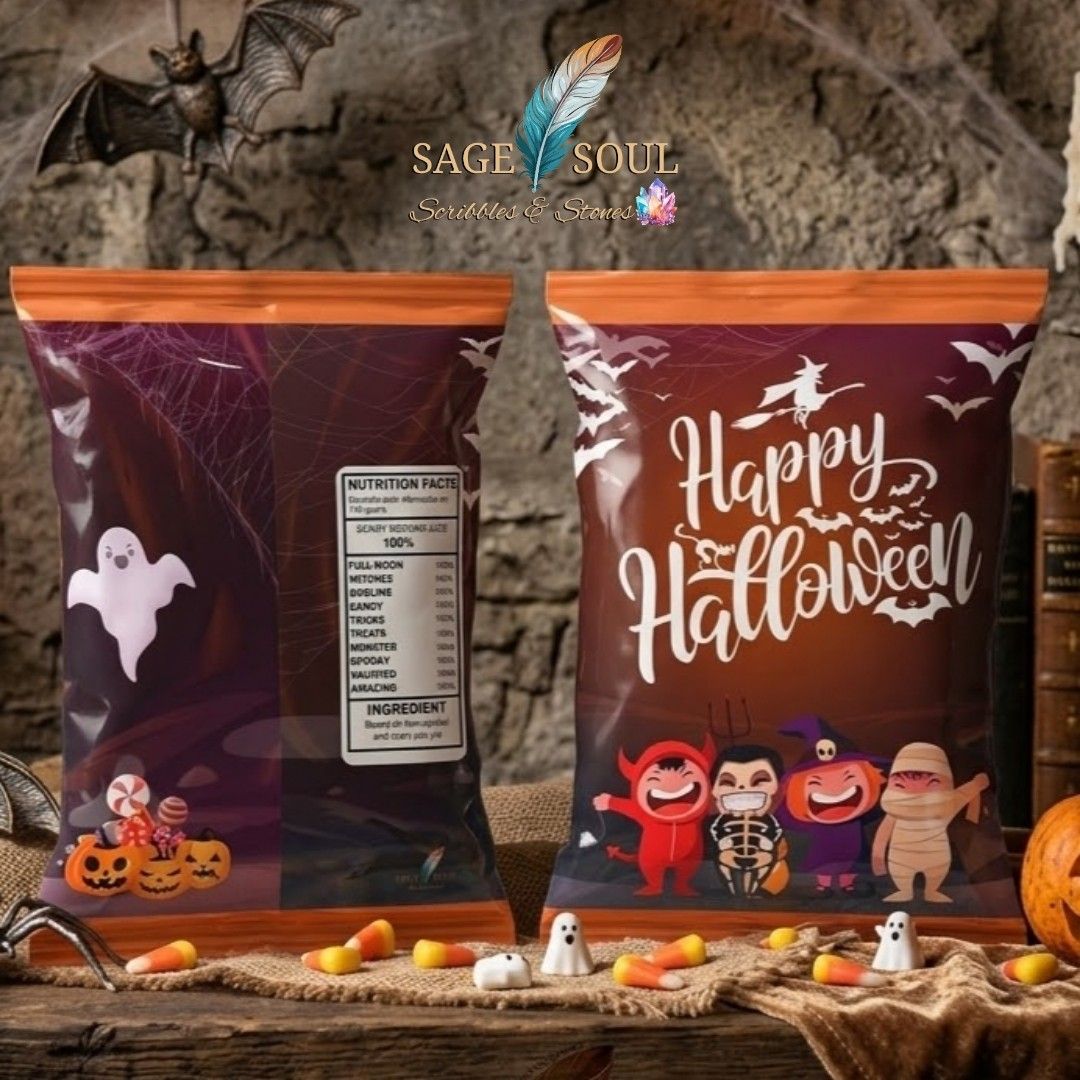 Halloween Party Chip Bags (Category: Occasions & Party Supplies) located in Manila. Submitted by sagesoulscribblesstones (Listing ID 1465957208, Image 3). Description: 👻 Spooktacular treats are coming your way! 🎃 Get ready for Halloween with our custom-designed chip bags, perfect for trick-or-treat goodies, spooky parties, and school events! 🦇🍬 📏 Sizes & Pricing: * Small: ₱7 each ₱60 per 10 pcs * Big: ₱14 each ₱120 per 10 pcs 🎉 Fun for part