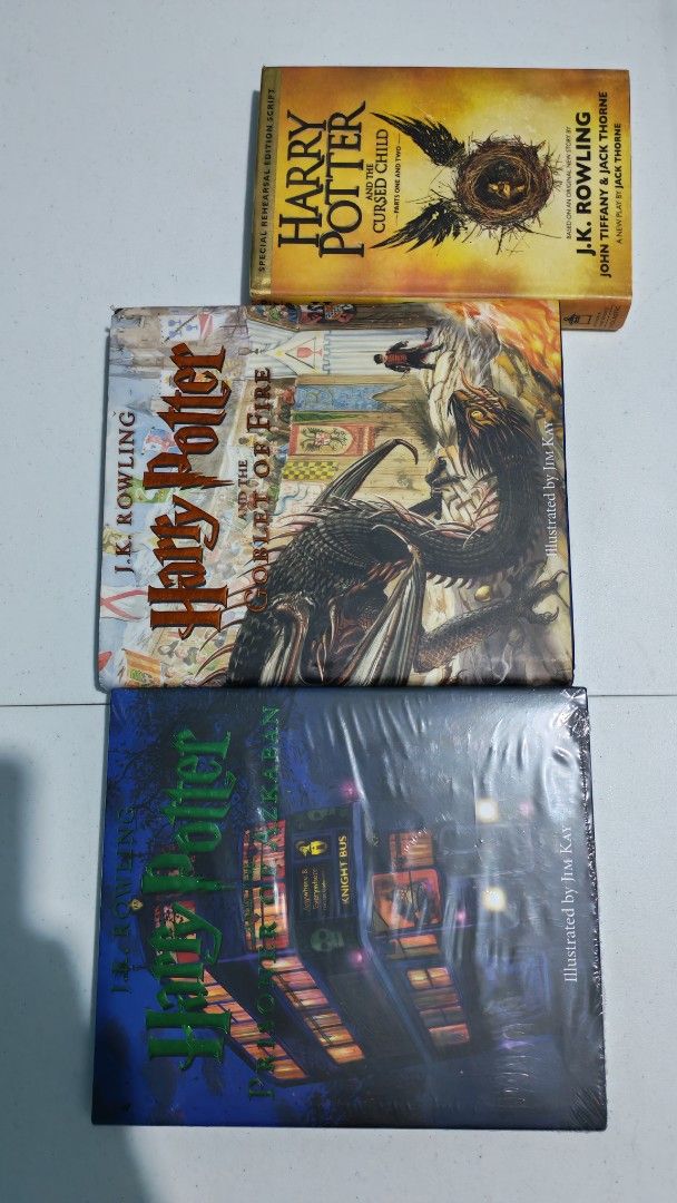 Harry Potter Book Bundle Illustrated Editions and Cursed Child (Category: Storybooks) located in Bustos. Submitted by samotsaribulacan (Listing ID 1465980388, Image 2). Description: Harry Potter and the Prizoner of Azkaban Illustrated (Sealed) Harry Potter and the Goblet of Fire Illustrated Sold as set 3k - free Curse Child book if Book 3 only 2k - no free if Book 4 only 1.8k - no free Bought at Fullybooked and National Bookstore. Free: Harry Pot