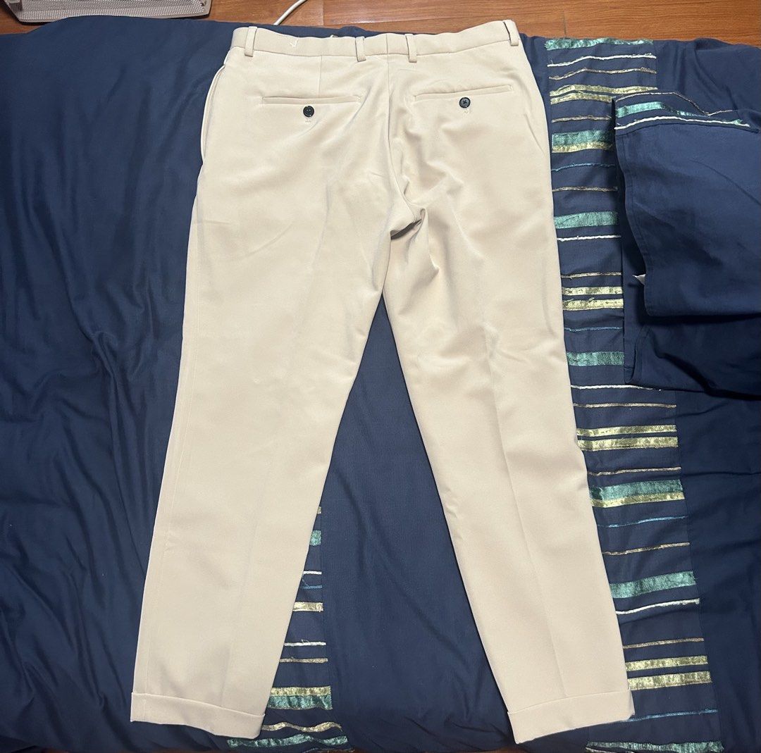 H&M Cream Colored Slim Git Trousers (Category: Trousers) located in Marikina City. Submitted by extremezone3_746 (Listing ID 1465999766, Image 3). Description: ONLY USED ONCE RFS: Not my style preference Legit H&M, originally bought for 2.7k Size: 30 Leg opening: 14 Rise: Low Tapered.