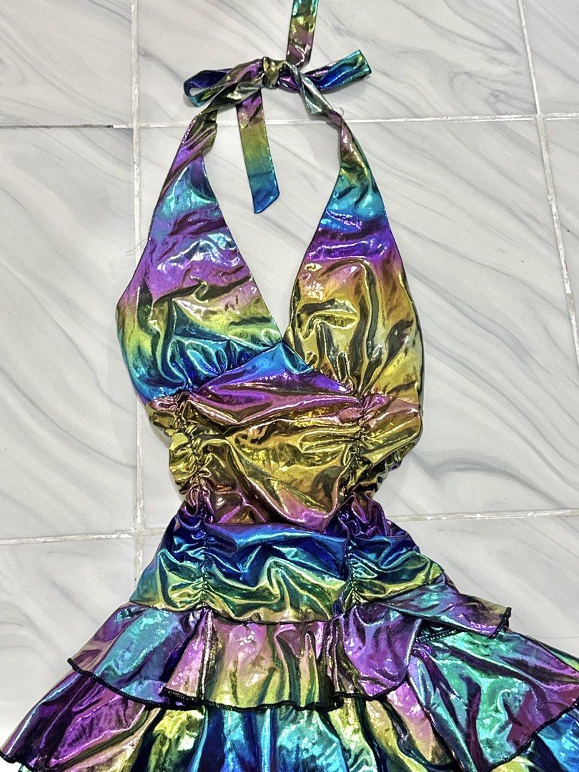 Holographic Mini Dress (Category: Dresses) located in Bulacan. Submitted by archivesbyjanine (Listing ID 1466042879, Image 2). Description: With inner shorts Zipper on the side.