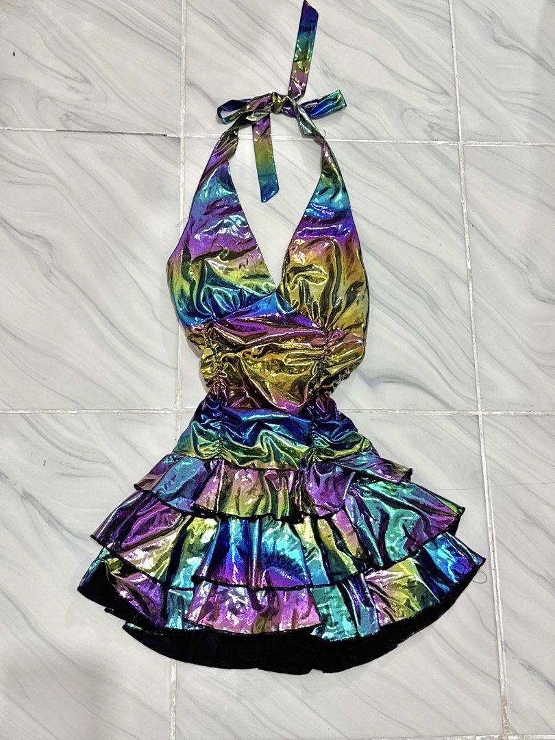 Holographic Mini Dress (Category: Dresses) located in Bulacan. Submitted by archivesbyjanine (Listing ID 1466042879, Image 1). Description: With inner shorts Zipper on the side.
