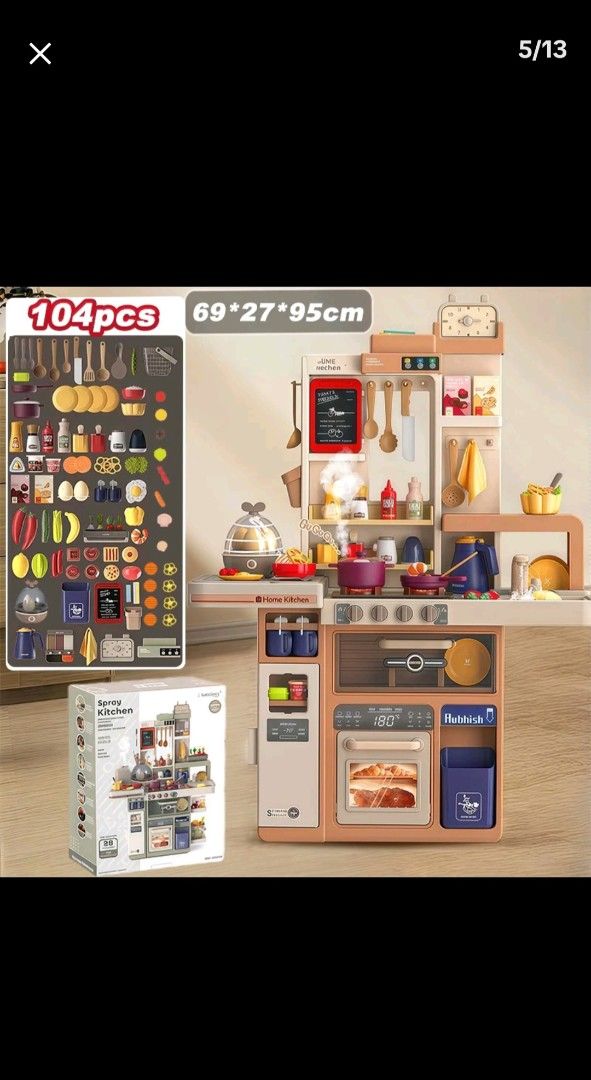 Home Kitchen Pretend Play Toy Set with Accessories (Category: Kids Toys) located in Antipolo. Submitted by auspicious_momma (Listing ID 1466055116, Image 3). Description: Will erase once SOLD Selling our super cute mini kitchen playset! Played for only 4 months, 100% fully functioning with all the main interactive features working perfectly (light, sound, sink faucet, and spray functions are all good). *Batteries sold separately Condition: Well-l