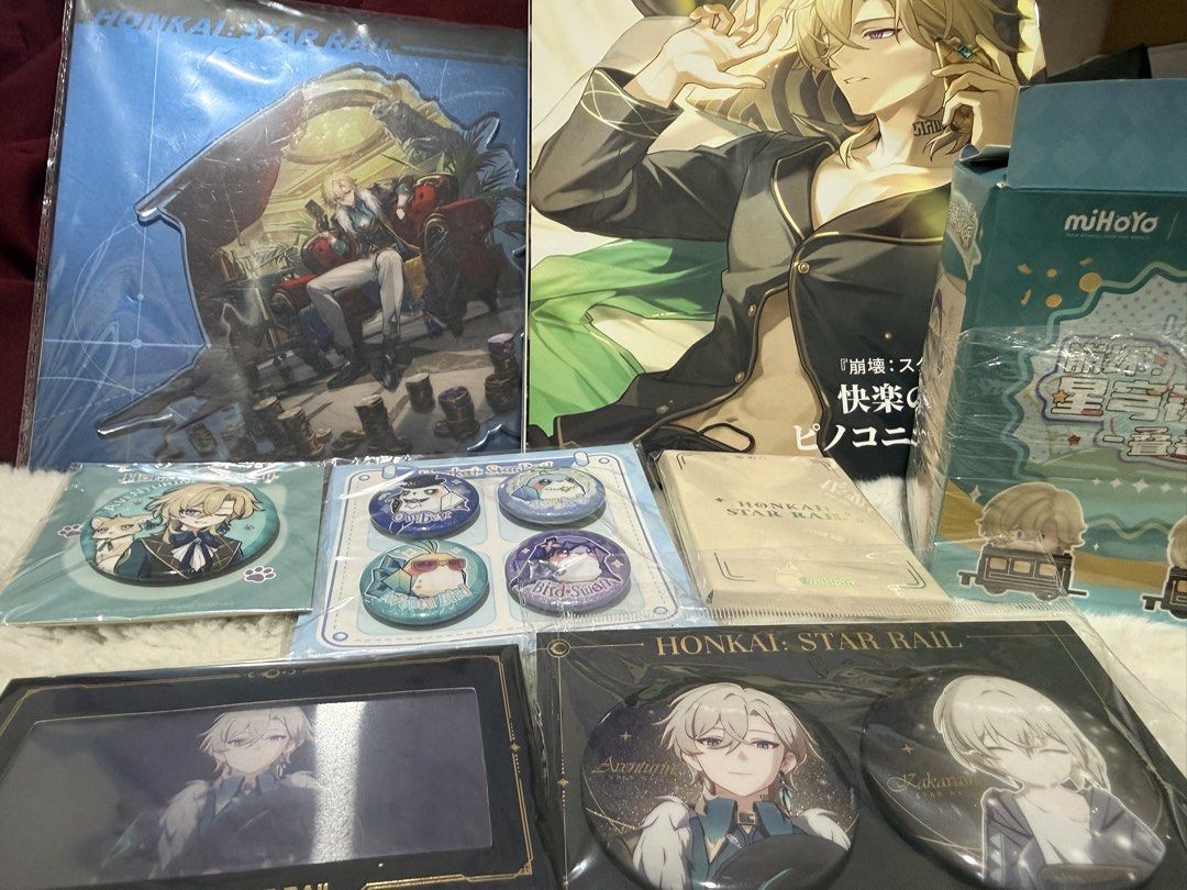 Honkai: Star Rail - Aventurine Set (Category: Character Goods) located in Taguig. Submitted by eirizz (Listing ID 1466091395, Image 1). Description: All Official Aventurine Merchies Set Includes: Anan magazine Acrylic standee Bird badge set New Year photo cards Stacking figures Cat can badge Lenticular photocard (Aventurine & Kakavasha) Aventurine & Kakavasha Badges Acrylic block (Aventurine & Dr. Ratio) Can do 2 week DOP with 50% dp Can lower to