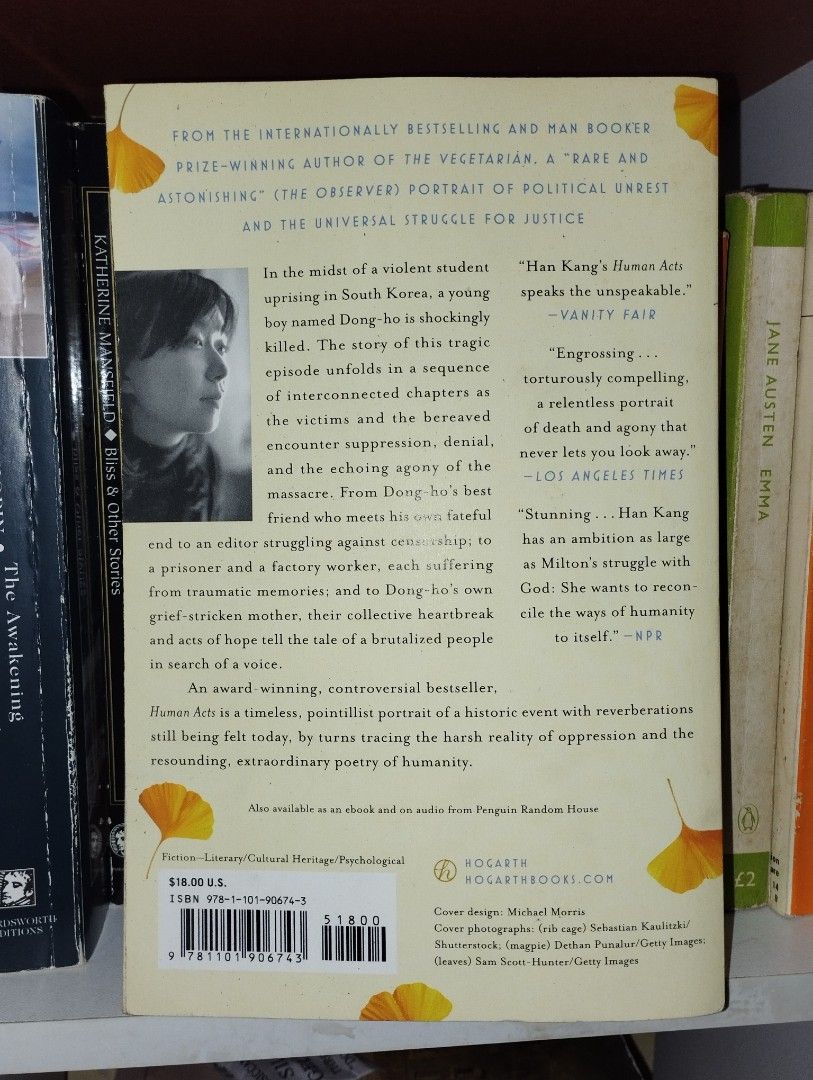Human Acts by Han Kang (Category: Storybooks) located in Batangas. Submitted by asdfgatha (Listing ID 1465990289, Image 2). Description: 📚 Human Acts by Han Kang •RFS: Unhauling from personal collection • Authentic copies; bought from Fully Booked • Good condition; no annotations, but w/ foxing along the edges • DM for more photos and information! ❤️.