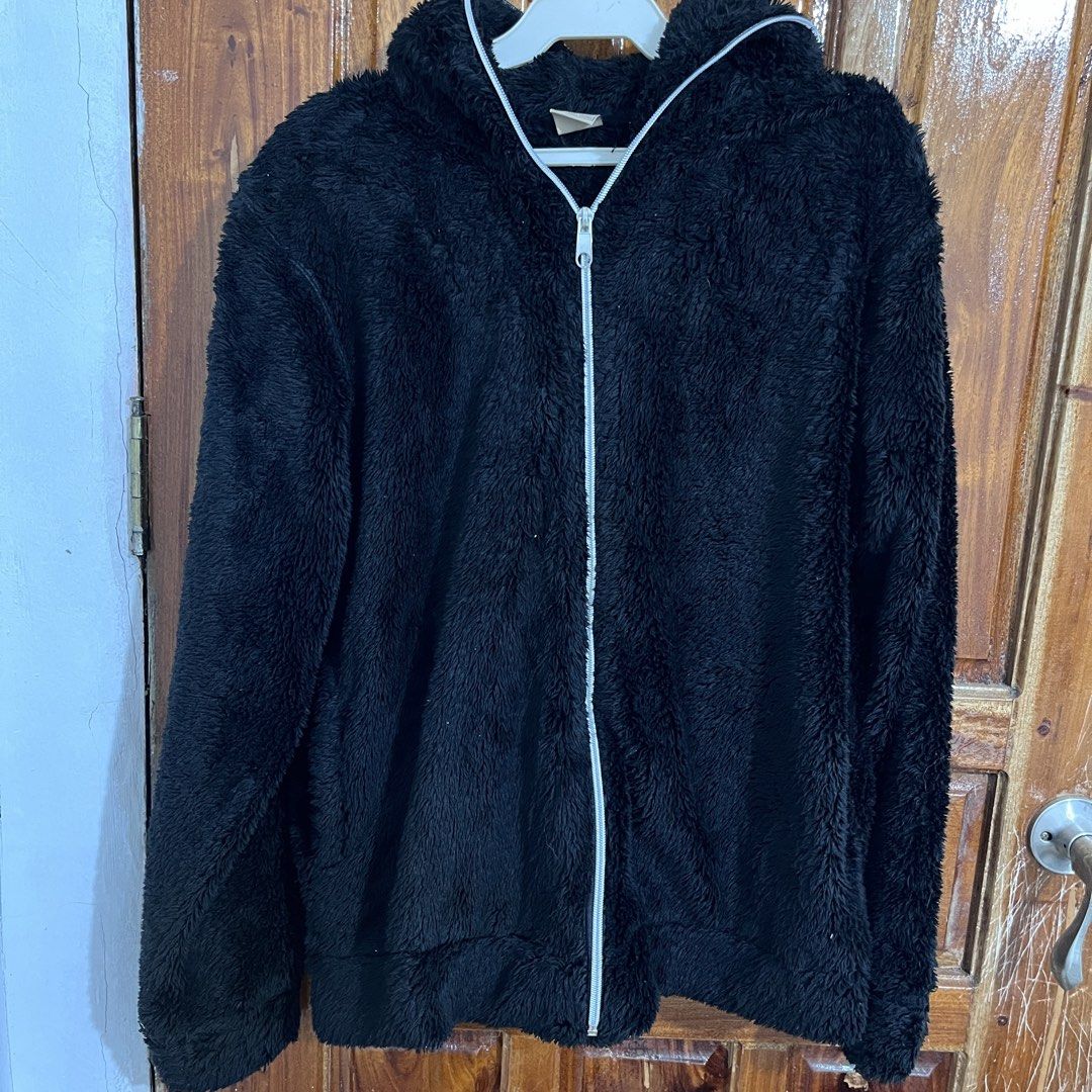 HyperAction Black Fluffy Hooded Jacket (Category: Coats, Jackets and Outerwear) located in Baguio. Submitted by gbwardrobe (Listing ID 1466021682, Image 2). Description: - Brand: HyperAction - Style: Fuzzy zip-up jacket with hood - Material: Super soft, warm fleece - Closure: Silver front zipper - Perfect for: Cold weather and casual daily wear.
