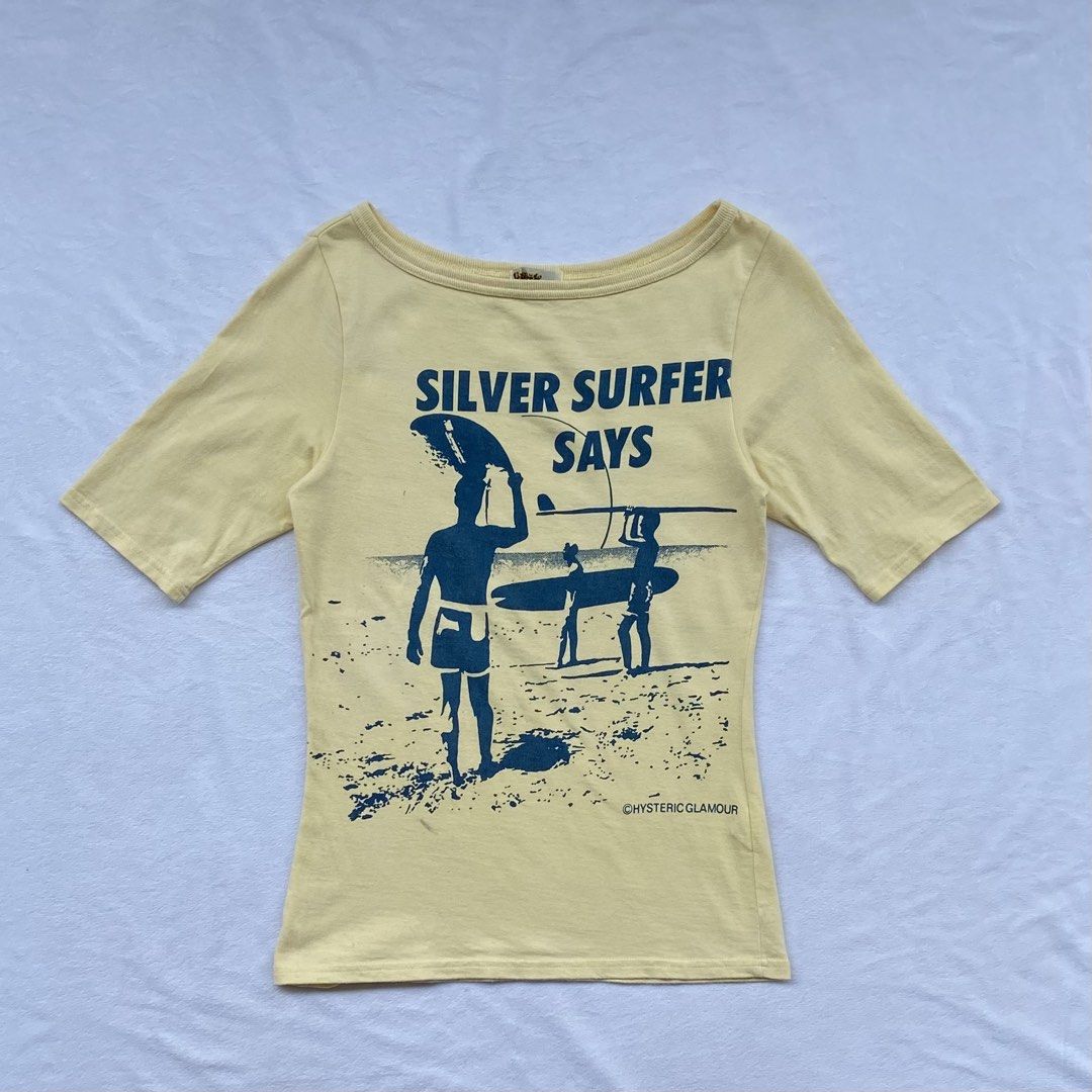 Hysteric Glamour Silver Surfer (Category: Blouses) located in General Santos City (Dadiangas). Submitted by kala_chuchi (Listing ID 1465959370, Image 1). Description: Size. Small 15.5 inches width 23.5 inches length No flaws Over all condition Excellent .