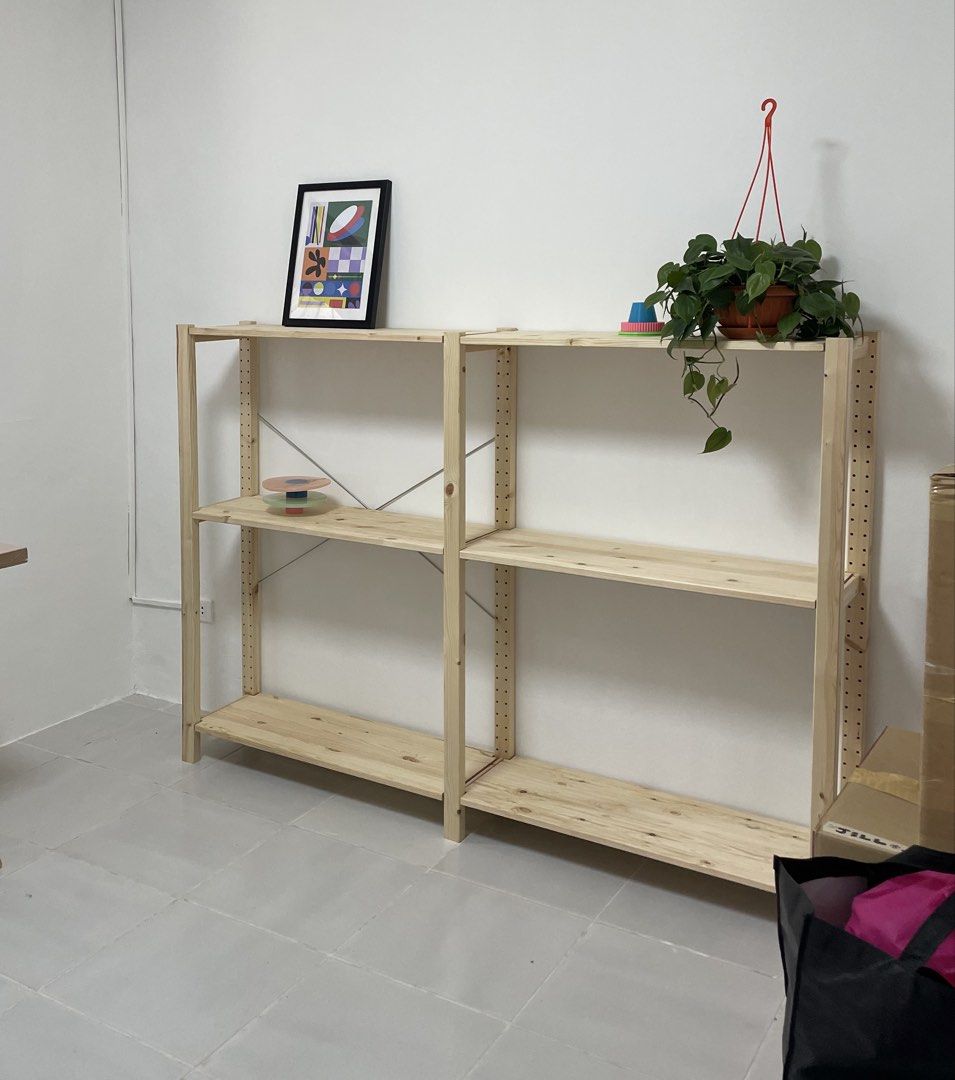IKEA IVAR SHELVING UNIT (Category: Shelves, Cabinets & Racks) located in Antipolo. Submitted by jillban (Listing ID 1465971172, Image 1). Description: Selling our IKEA IVAR shelving unit. • includes 6 shelves • Pine wood • 89 × 30 × 124 cm • Comes with an extra IVAR leg/frame piece as shown in the photos • Modular and versatile, great for kitchen, dining area, pantry, or storage • Used, with normal signs of use • Selling as-is • Actual photos pos