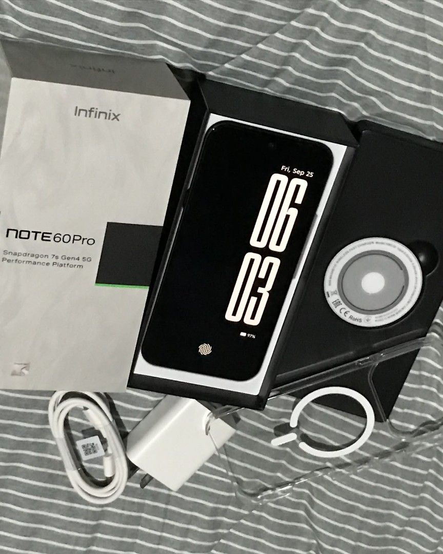 INFINIX NOTE 60 PRO (Category: Android Others) located in Santa Cruz. Submitted by golden_kach (Listing ID 1466136241, Image 3). Description: INFINIX NOTE 60 Pro ‎3months old (bought since July. 2026) ‎No Sim restriction (any simcard) ‎Battery health 100% ‎In good condition ‎True tone working ‎Face ID working ‎No issue, all parts are original ‎All perfectly works ‎No history of repairs (unli check) ‎ ‎Inclusions: ‎• Box ‎• Charger with magnetic w