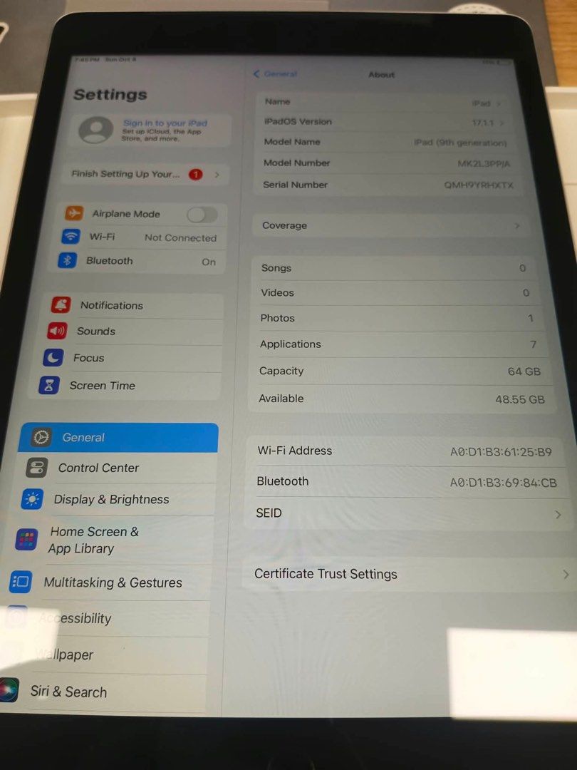 Ipad 9th gen 64gb (Category: iPad) located in Quezon City. Submitted by andrea_llla (Listing ID 1465997887, Image 2). Description: For sale! Helping a friend Ipad 9th gen 64 gb Wifi only Almost brand new like inopen lang No issue Unli check Meet up only at waltermart munoz.
