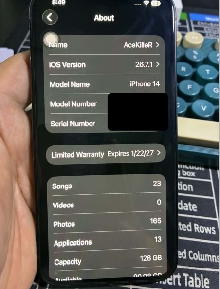 iPhone 14 - 128 GB - midnight (Category: iPhone 14 Series) located in Quezon City. Submitted by tsuper_ng_jip9 (Listing ID 1466095489, Image 3). Description: iPhone 14 - Midnight 18999 pesos 128 GB Still with warranty and box installed tempered at plastic covering sa side no issue except sa cosmetic wear sa charging port (Please see last pic) With 3 cases RFS - bought iphone 17e SM San Lazaro - weekdays Gateway meetup - weekends .