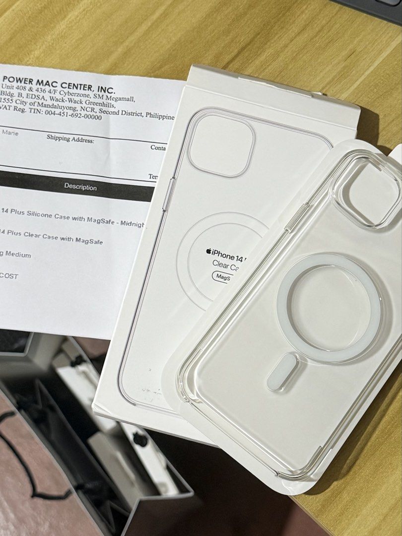 iPhone 14 Plus MagSafe Clear Case (Category: Cases & Sleeves) located in Rodriguez. Submitted by swiftie_marie (Listing ID 1466149388, Image 1). Description: ORIGINAL FROM POWERMAC - Compatible Model: iPhone 14 Plus - Features built-in MagSafe magnets for seamless wireless charging - Crystal clear design to showcase your phone's original color - Meetups available at Montalban Town Center, SM North EDSA, and Gateway Mall - No return/exchange of it