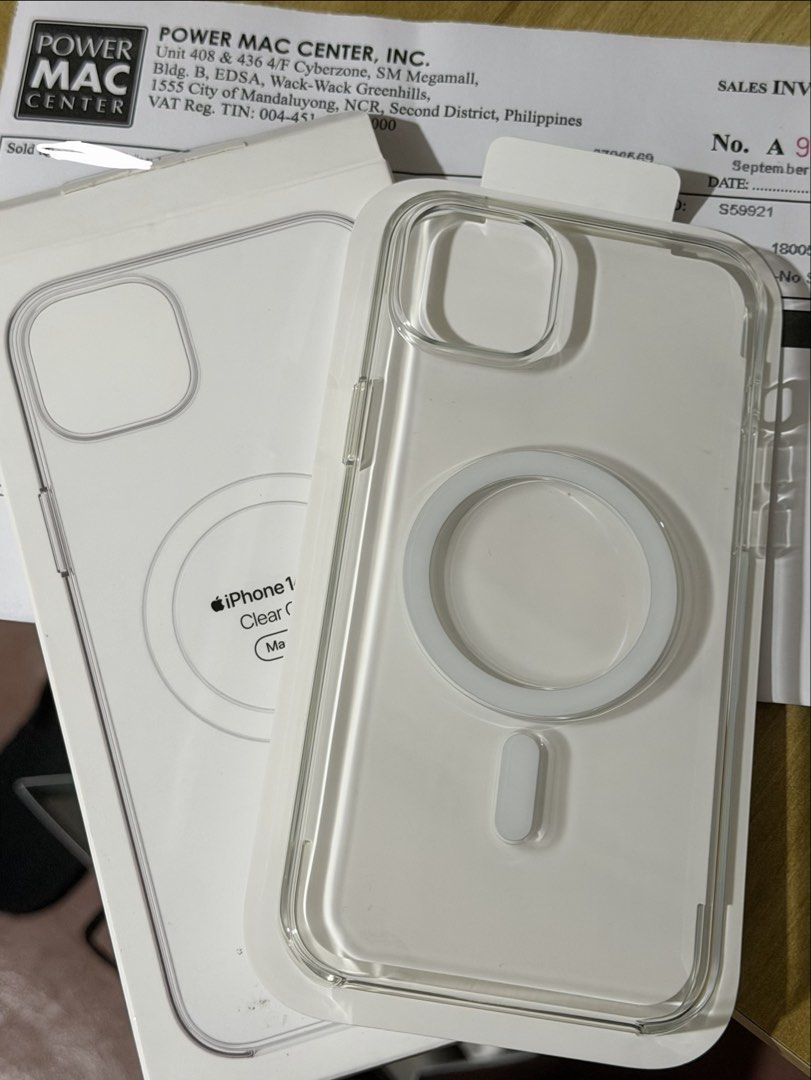 iPhone 14 Plus MagSafe Clear Case (Category: Cases & Sleeves) located in Rodriguez. Submitted by swiftie_marie (Listing ID 1466149388, Image 2). Description: ORIGINAL FROM POWERMAC - Compatible Model: iPhone 14 Plus - Features built-in MagSafe magnets for seamless wireless charging - Crystal clear design to showcase your phone's original color - Meetups available at Montalban Town Center, SM North EDSA, and Gateway Mall - No return/exchange of it