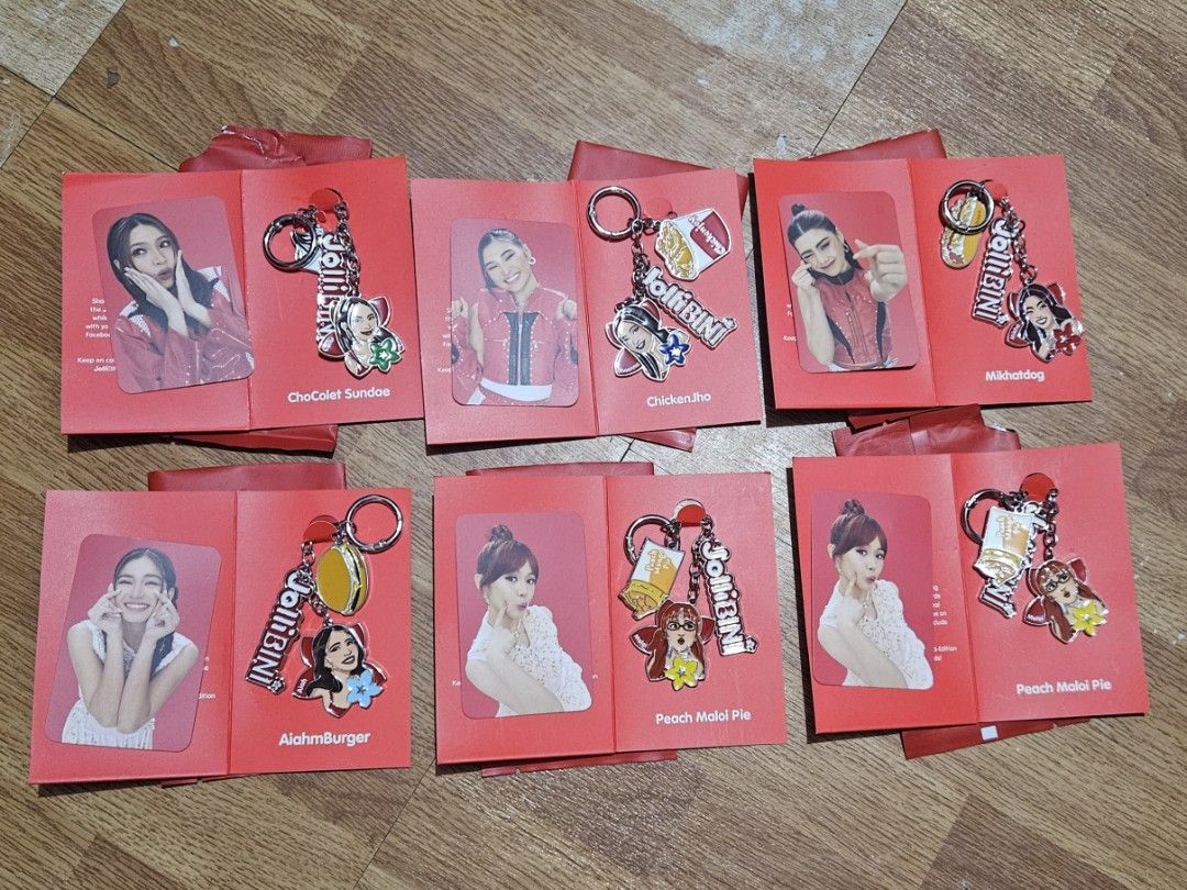Jollibini V2 Solo Set (Category: Other Merchandise) located in Binan City. Submitted by upstuffandaway (Listing ID 1466141615, Image 1). Description: Jollibini V2 Solo Set PC and Keychain Set New and Mint Condition Colet / Aiah / Mikha / Jhoanna / Maloi 150 pesos each.