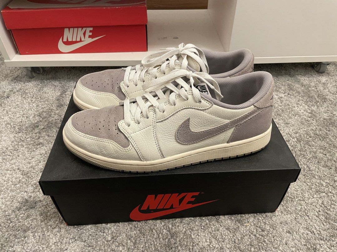 Jordan 1 Retro Low OG Atmosphere Grey (Category: Sneakers) located in Paranaque City. Submitted by sw00sh (Listing ID 1466095079, Image 1). Description: 8.5/10 condition Size 11 US Complete with box and extra laces.