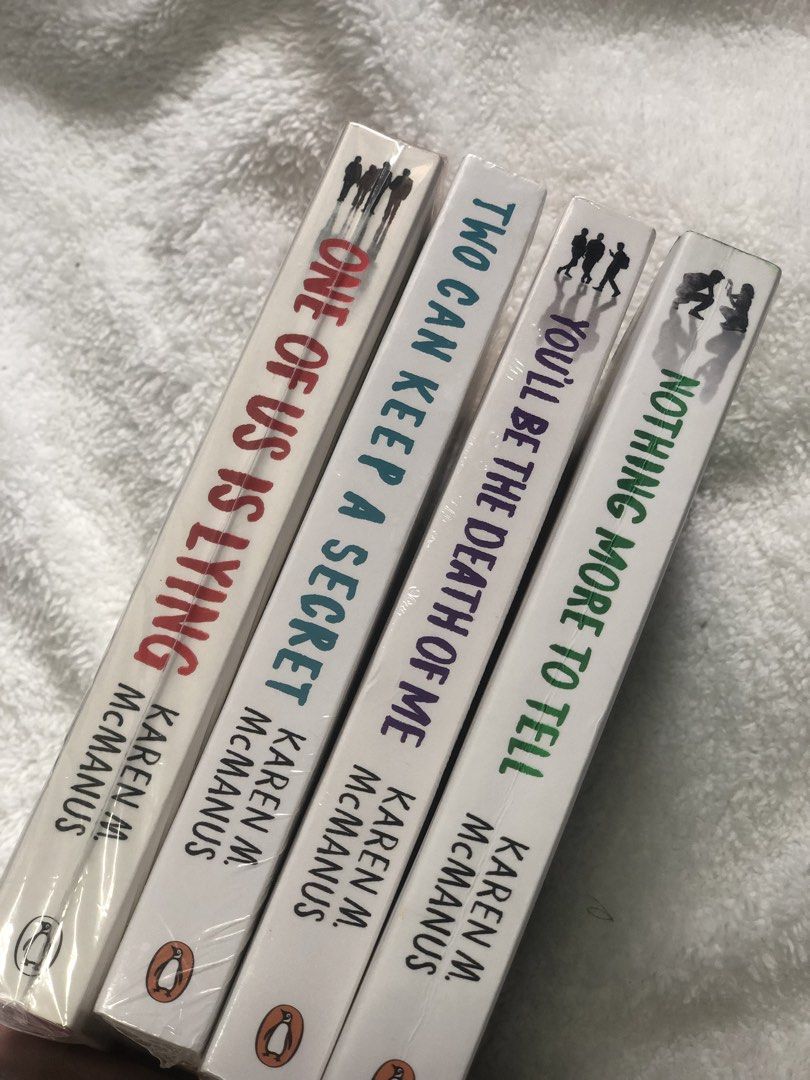 karen mcmanus set ❤️ (Category: Storybooks) located in Cavite. Submitted by miathepuhrse (Listing ID 1466138471, Image 2). Description: two can keep a secret & you'll be the death of me - bn sealed 💝 one of us is lying & nothing more to tell - one crease, preloved, good condition 🤍 gcash | jnt | cavite.