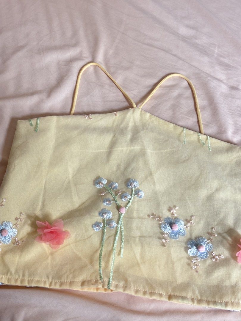 La Coco Babe St. Louis Floral top (Yellow) (Category: Sleeveless) located in Pasig City. Submitted by anything.pre_loved (Listing ID 1465991603, Image 2). Description: 🌼 Note: I have one more La Coco Babe top, Mykonos style, if you will get both, I can sell it to you for only 1400 for 2 tops na - Brand: La Coco Babe - Style: Halter crop top with crossover spaghetti straps at the back - Size: Small on tag but actually fits Medium to semi Large - 