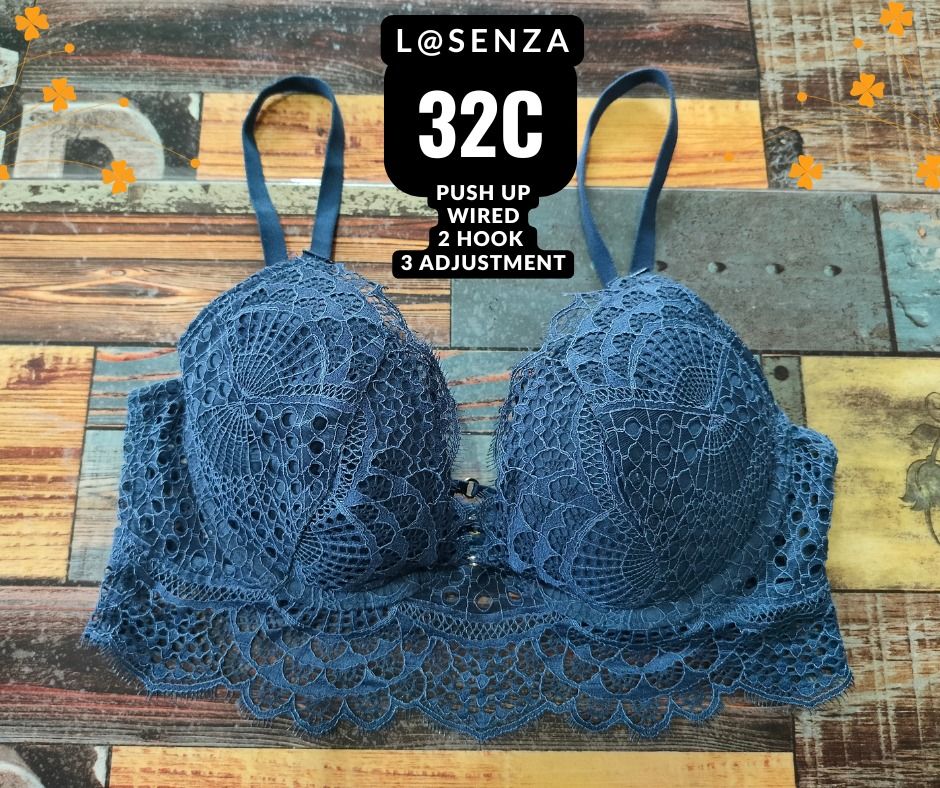La Senza Blue Lace Push Up Bra 32C (Category: Undergarments & Loungewear) located in Manila. Submitted by siashop. (Listing ID 1465987849, Image 1). Description: - Brand: La Senza - Size: 32C - Color: Blue - Style: Push-up bra with underwired cups - Details: Beautiful all-over floral lace with an extended longline lace band - Closure: Double hook closure with 3 adjustable back settings - Straps: Fully adjustable - Condition: Excellent.