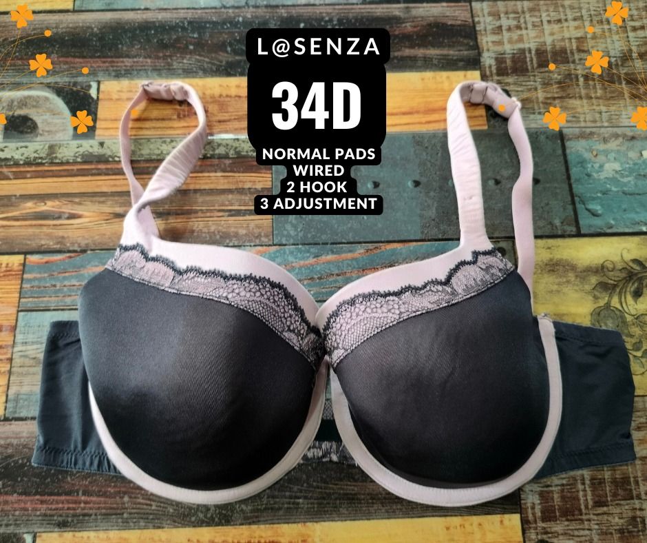 La Senza Bra 34D Wired (Category: Undergarments & Loungewear) located in Manila. Submitted by siashop. (Listing ID 1465991313, Image 1). Description: - Brand: La Senza - Size: 34D - Support: Underwire with normal padding - Details: Beautiful lace trim along the top cups - Closure: Two-hook back closure with 3 adjustable settings.
