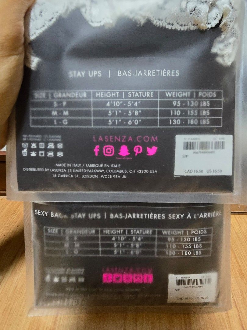 La Senza Stockings BUNDLE Size S (Category: Undergarments & Loungewear) located in Quezon City. Submitted by ladypetiteph (Listing ID 1466037004, Image 3). Description: **PLEASE READ: See 5th pic. With flaw. Nagdikit na yung silicon lining ng lace. Pwede tanggalin yung silicon (ingatan lang) and just use stocking holder. Sexier that way. 😉 **The rest of the stockings maayos naman. NO RUNS. **Bawal sa maarte. Selling low na. - Quantity: 2 pairs (