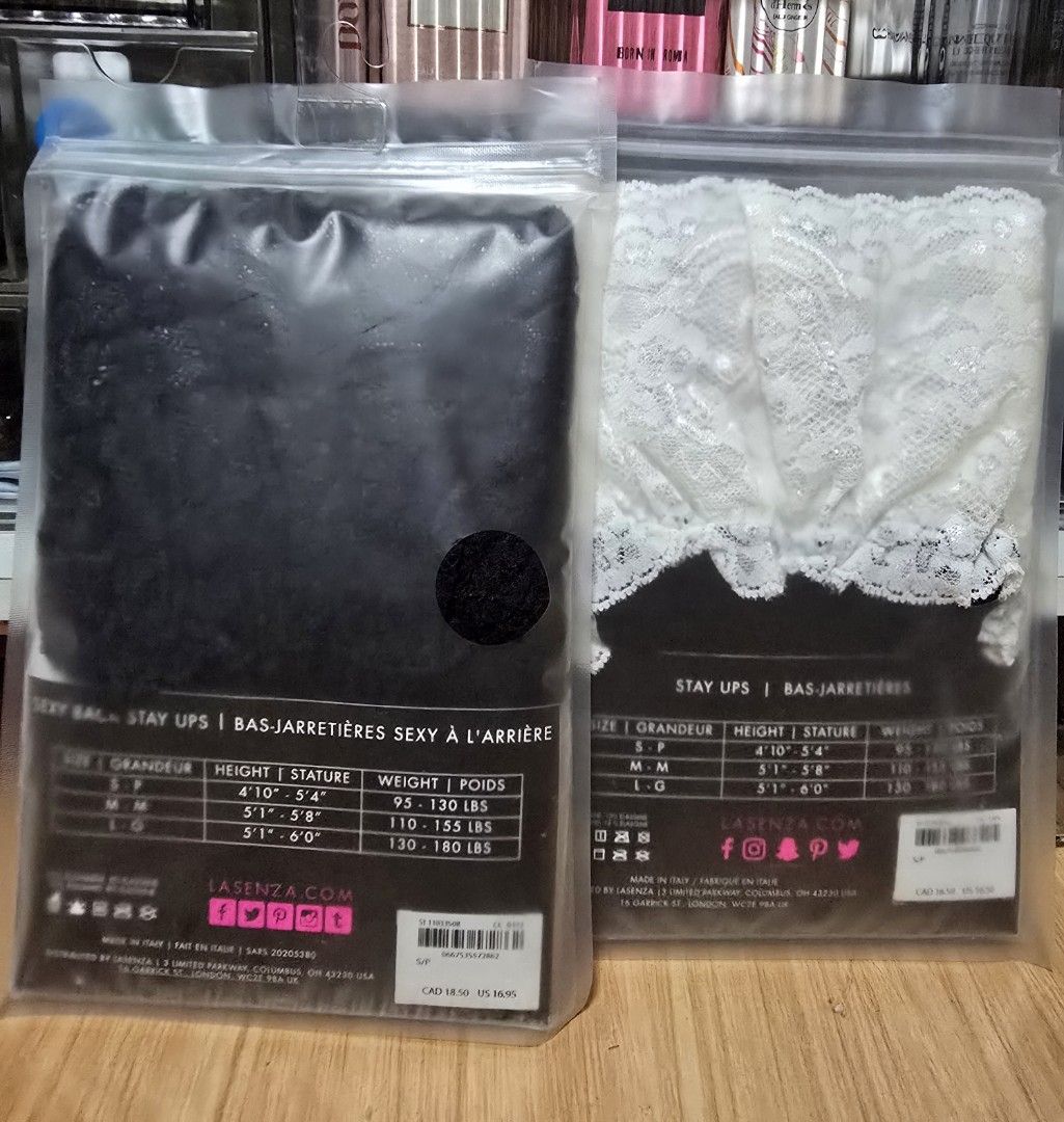 La Senza Stockings BUNDLE Size S (Category: Undergarments & Loungewear) located in Quezon City. Submitted by ladypetiteph (Listing ID 1466037004, Image 2). Description: **PLEASE READ: See 5th pic. With flaw. Nagdikit na yung silicon lining ng lace. Pwede tanggalin yung silicon (ingatan lang) and just use stocking holder. Sexier that way. 😉 **The rest of the stockings maayos naman. NO RUNS. **Bawal sa maarte. Selling low na. - Quantity: 2 pairs (