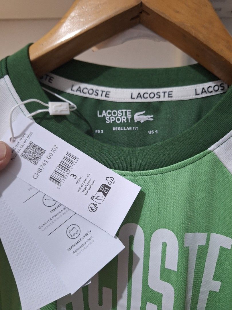 Lacoste drifit active shirt green (Category: Activewear) located in Muntinlupa City. Submitted by kstefanomela14 (Listing ID 1466060630, Image 3). Description: lacoste drifit shirt unisex green xs - 18x26 small - 19x26.5 medium - 20x27 large - 21x28 xl - 22x29 cod cop lbc lalamove j&t.