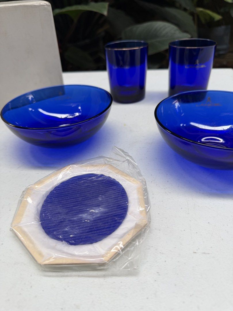 Lancel glass & cereal bowl (Category: Dinnerware & Cutlery) located in Davao. Submitted by parteawares2 (Listing ID 1466036968, Image 3). Description: Two pieces lancel blue glasses with two pieces cereal bowl and two pieces coasters .