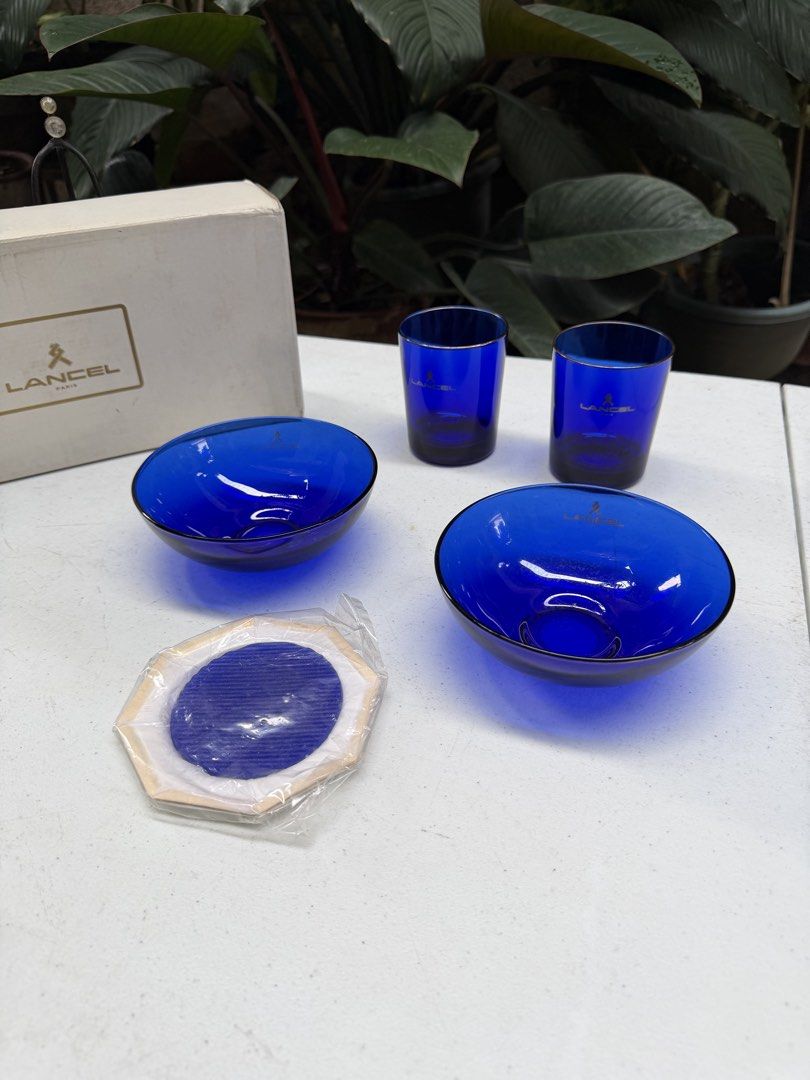 Lancel glass & cereal bowl (Category: Dinnerware & Cutlery) located in Davao. Submitted by parteawares2 (Listing ID 1466036968, Image 2). Description: Two pieces lancel blue glasses with two pieces cereal bowl and two pieces coasters .