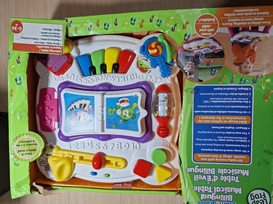 LeapFrog Learn & Groove Bilingual Musical Table (Category: Educational & Learning Toys) located in Baguio. Submitted by restyrille77846 (Listing ID 1465985770, Image 1). Description: - Brand: LeapFrog Learn and Groove Bilingual Musical Table (comes in original box) - Features: Interactive piano keys, flip book, and fun instruments - Learning: Teaches numbers, letters, shapes, and colors in both English and French - Age Suitability: Perfect for ba